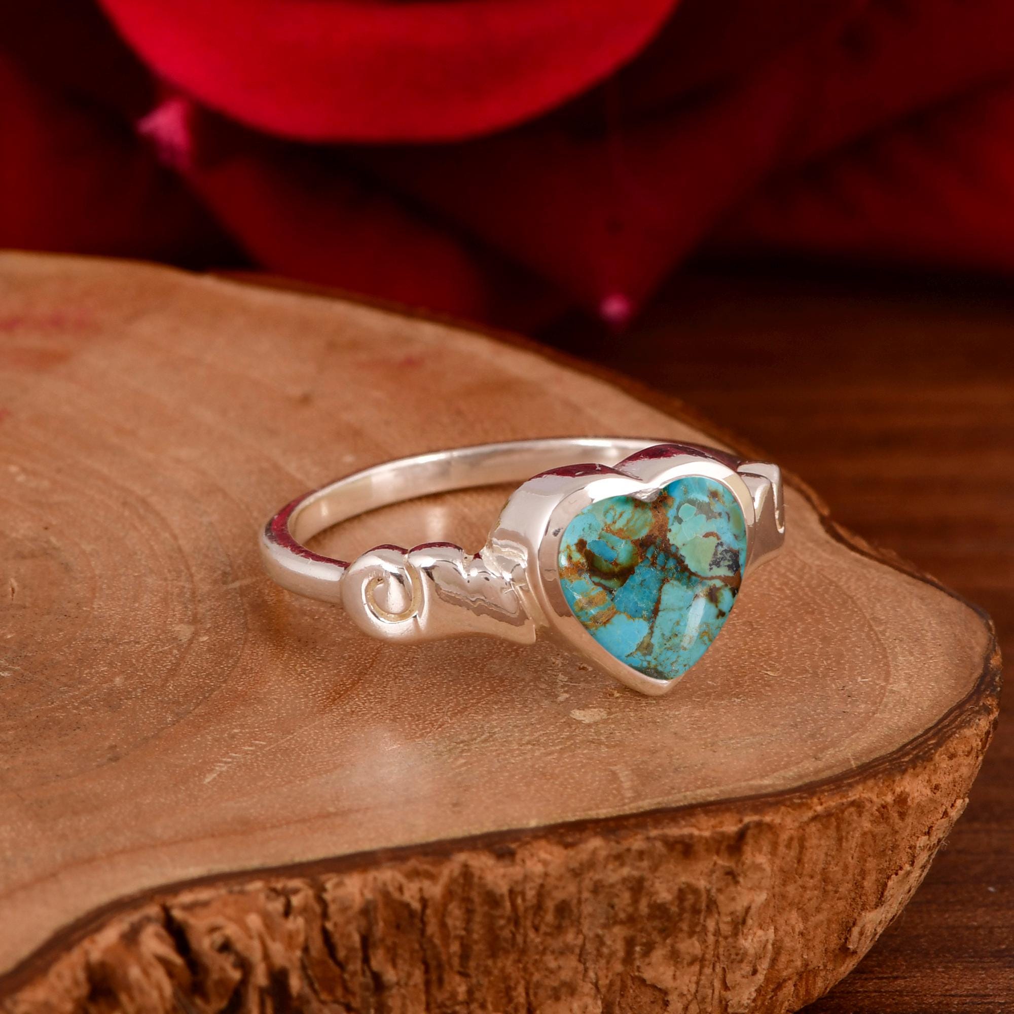 Kingman Turquoise Heart Ring, Sterling Silver Boho Gemstone Ring - Etsy