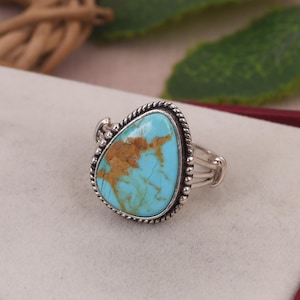 Southwest Statement Ring - Kingman Turquoise Rings - Handmade Gift For Her - Gift For Mother - Silver Artisan Jewelry - Birthstone Jewelry