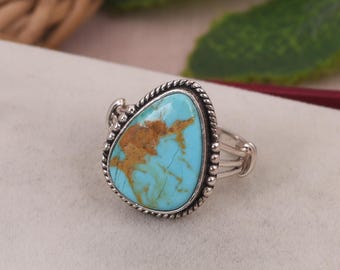 Oxidized Sterling Silver Kingman Turquoise Ring: Boho Southwestern Jewelry