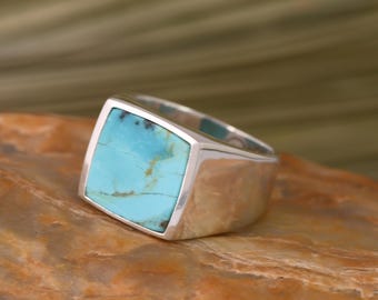 Kingman Turquoise Signet Ring: Sterling Silver Boho Southwest Jewelry