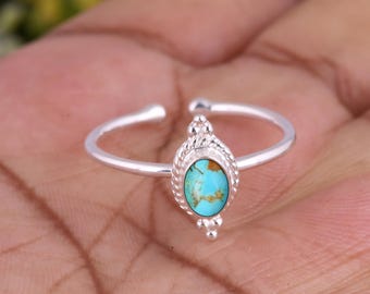 Dainty Kingman Turquoise Ring • Adjustable 925 Silver, Southwestern
