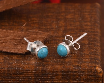 Turquoise Stud Earrings: Sterling Silver Boho Gemstone Studs