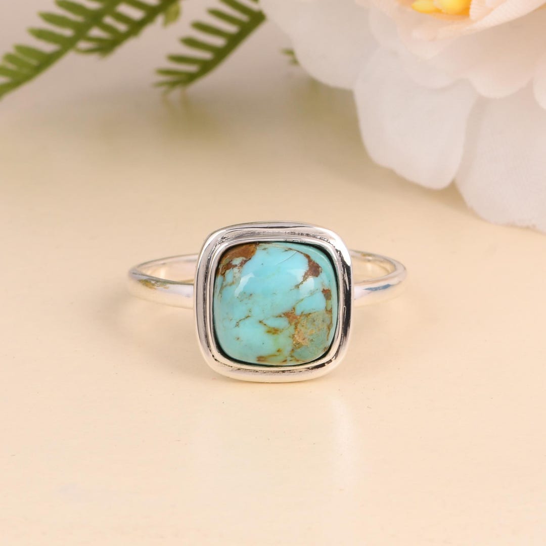 Kingman Turquoise Ring: Sterling Silver Square Cabochon, Boho ...