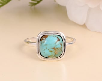 Kingman Turquoise Ring: Sterling Silver Square Cabochon, Boho Southwestern
