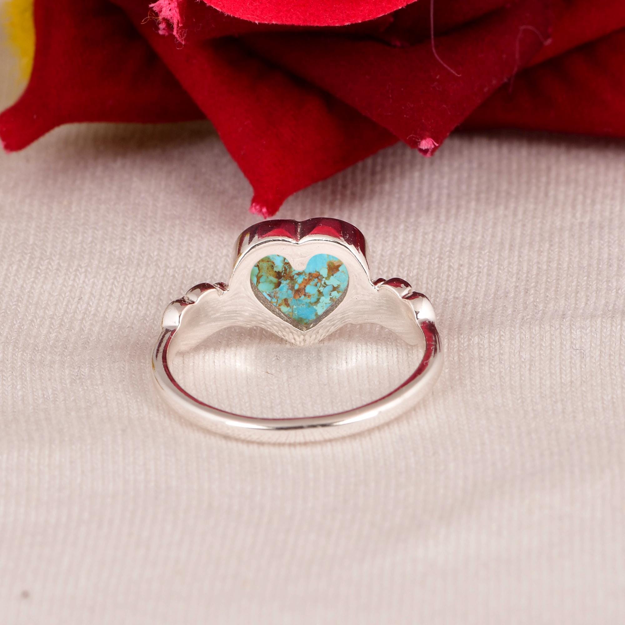 Kingman Turquoise Heart Ring, Sterling Silver Boho Gemstone Ring - Etsy