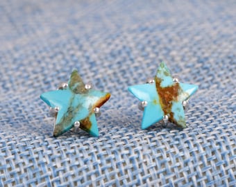 Kingman Turquoise Star Stud Earrings: Sterling Silver Boho Jewelry