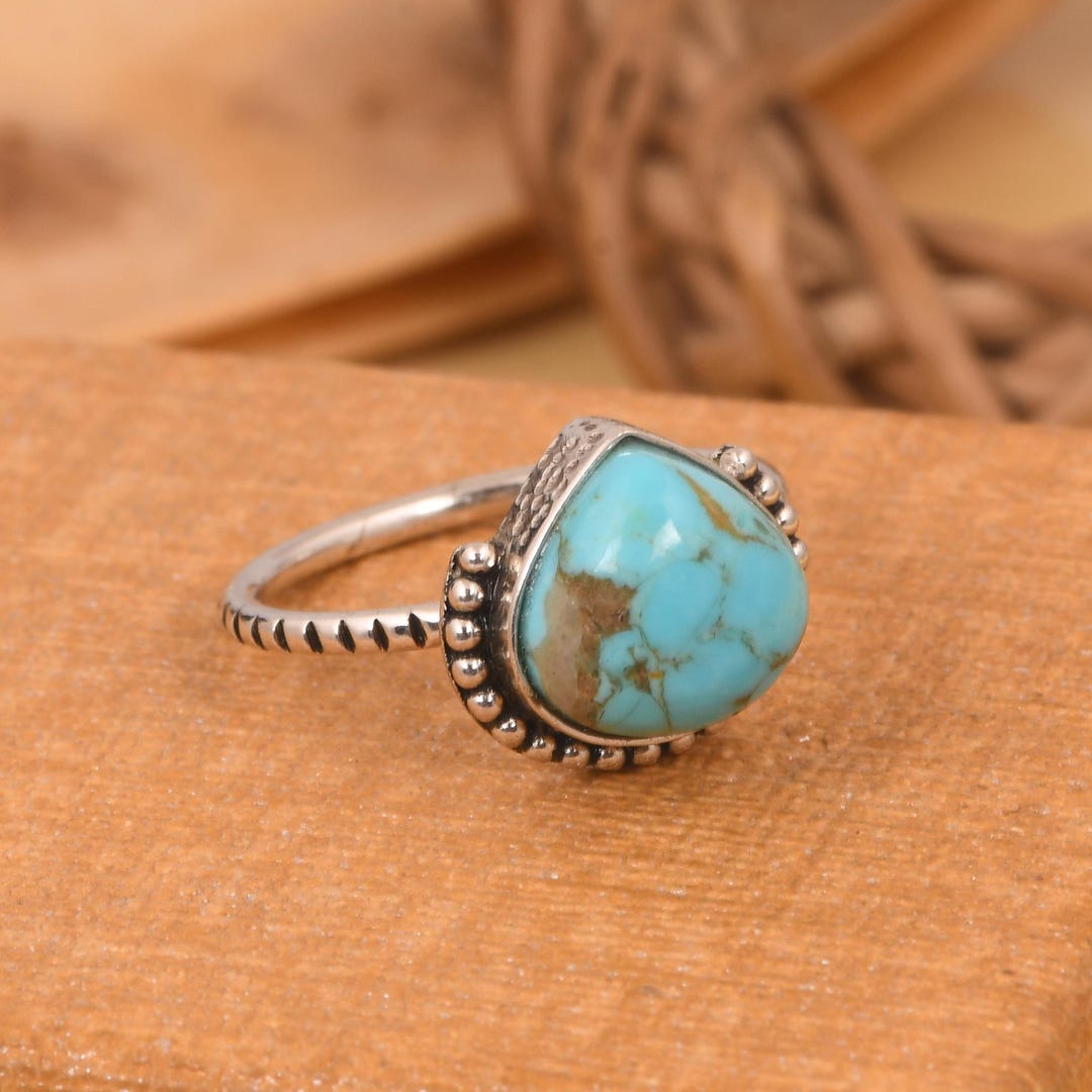 Kingman Turquoise Heart Ring: Sterling Silver Boho Statement Jewelry - Etsy