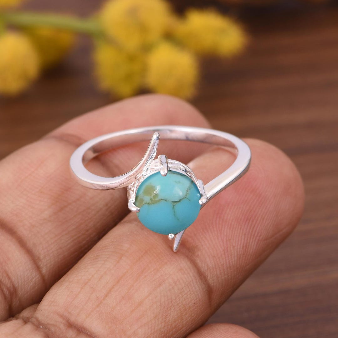 Kingman Turquoise Sterling Silver Ring, Boho Bypass Band - Etsy