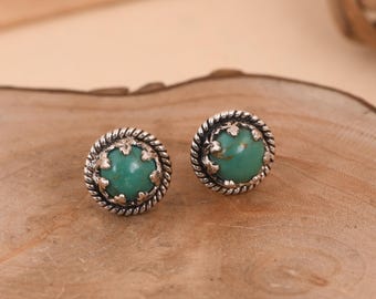 Kingman Turquoise Stud Earrings: Antique Silver Boho Southwestern Jewelry