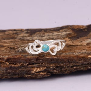 Anillo de lazo turquesa en plata de ley, delicado anillo de mariposa, anillo minimalista de piedras preciosas para mujer, regalo de cumpleaños para ella, bonito anillo de promesa