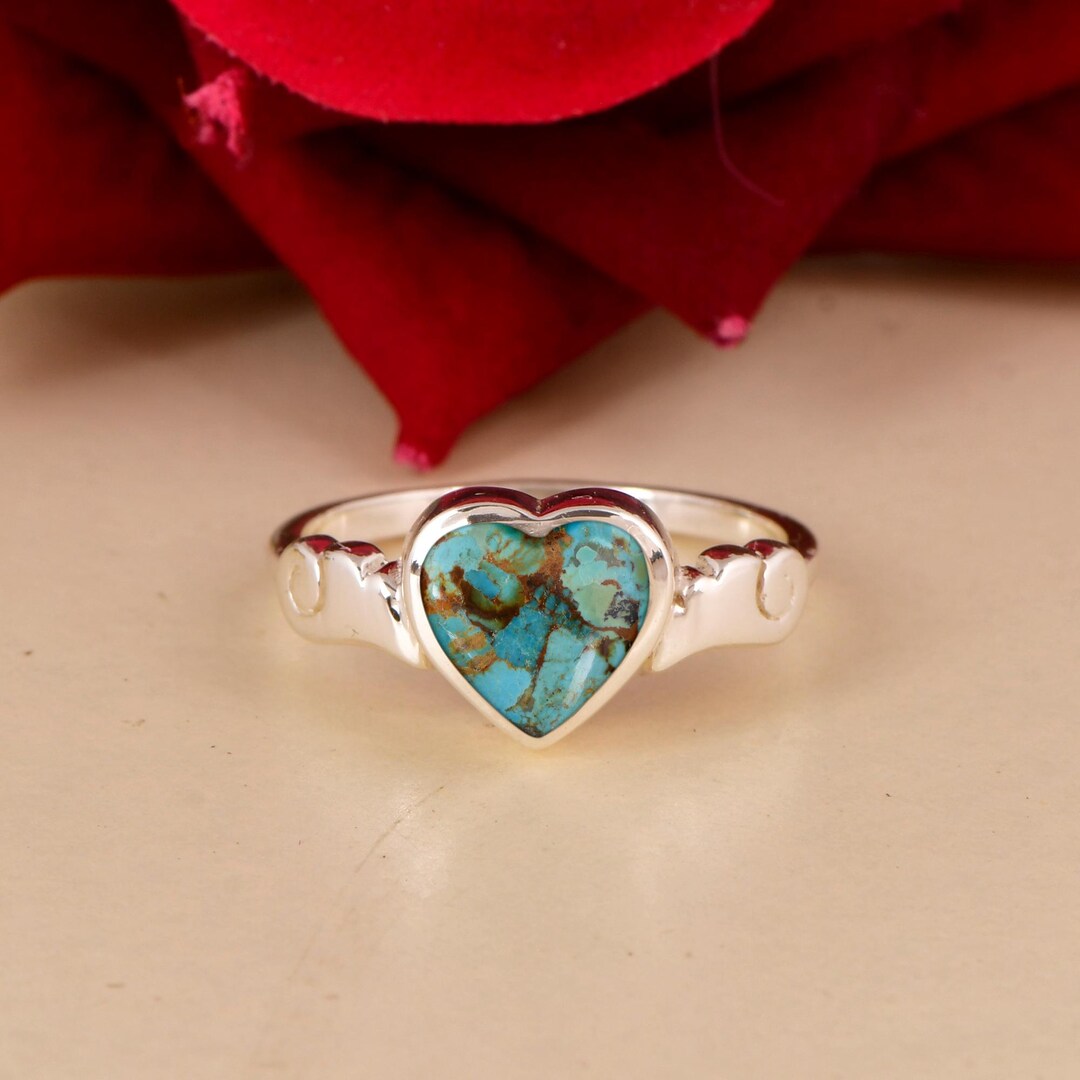Kingman Turquoise Heart Ring, Sterling Silver Boho Gemstone Ring - Etsy