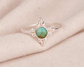 Sterling Silver Kingman Turquoise Ring: Artisan Boho Floral Statement