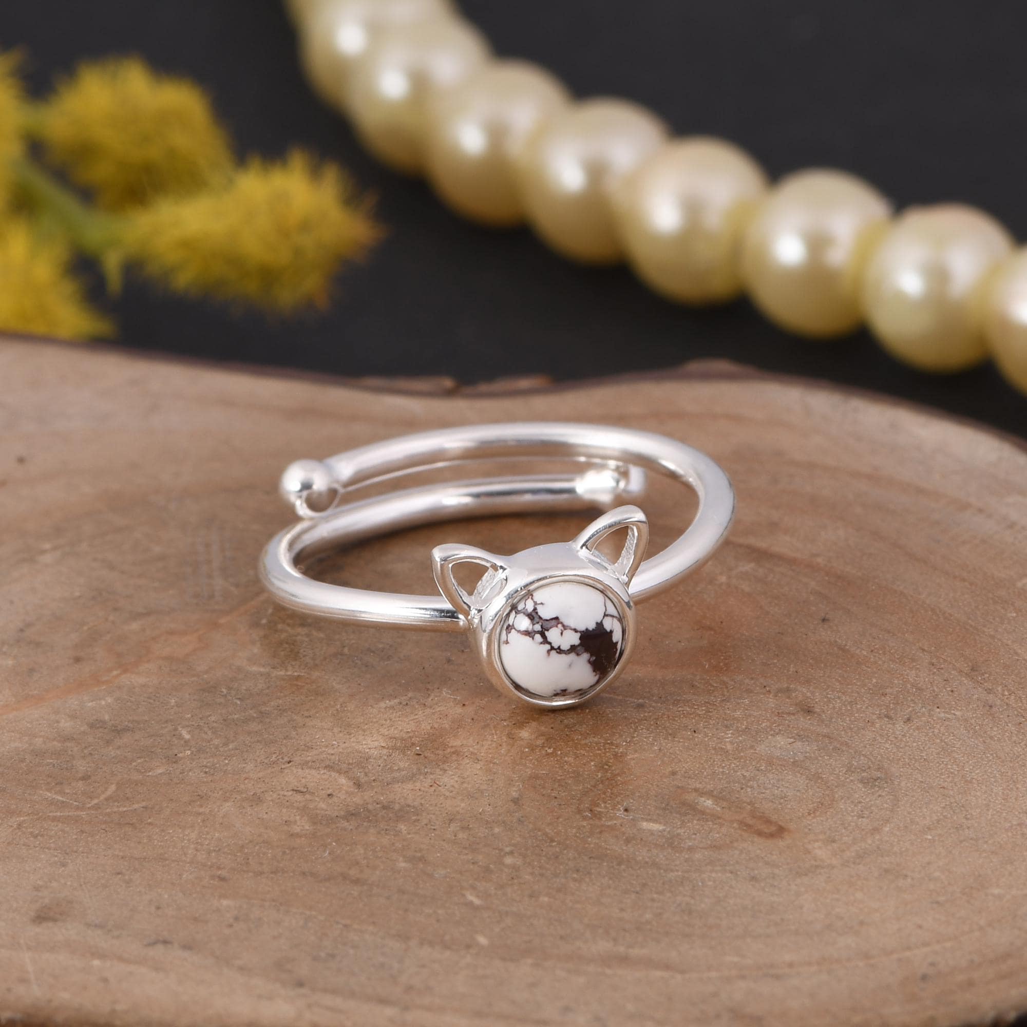 Wild Horse Jasper Cat Ring: Sterling Silver Animal Lover Jewelry