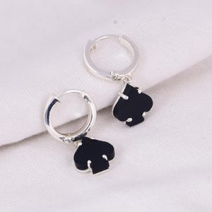 Black Spade Hoop Earrings in 925 Sterling Silver | Elegant Black Onyx Dangle Earrings | Handmade Modern Jewelry for Women | Gift For Mom
