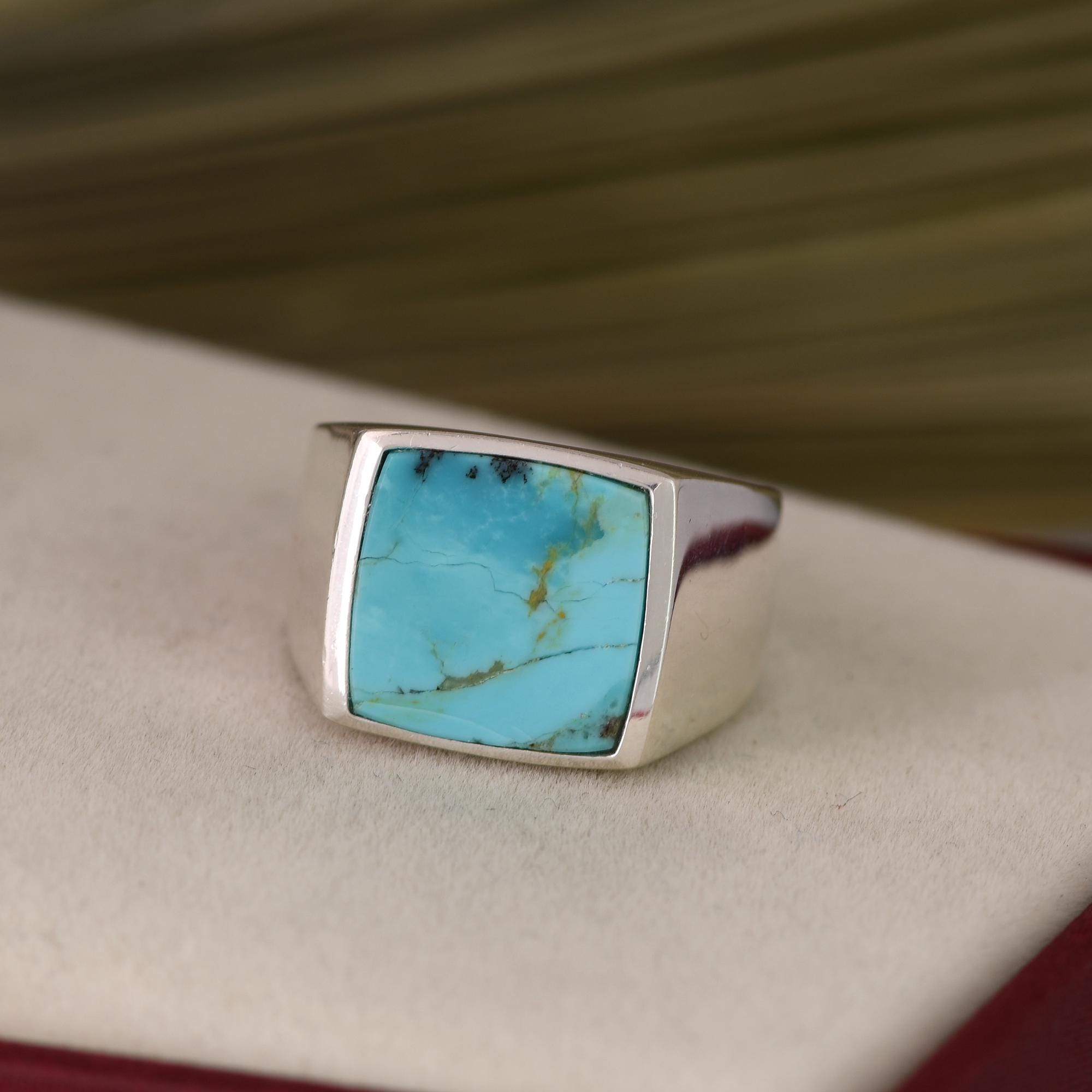 Kingman Turquoise Signet Ring: Sterling Silver Boho Southwest Jewelry ...