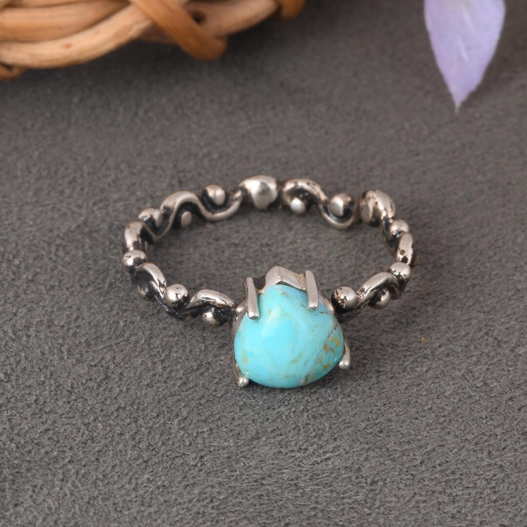 Kingman Turquoise Heart Ring: Oxidized Sterling Silver Boho Jewelry - Etsy