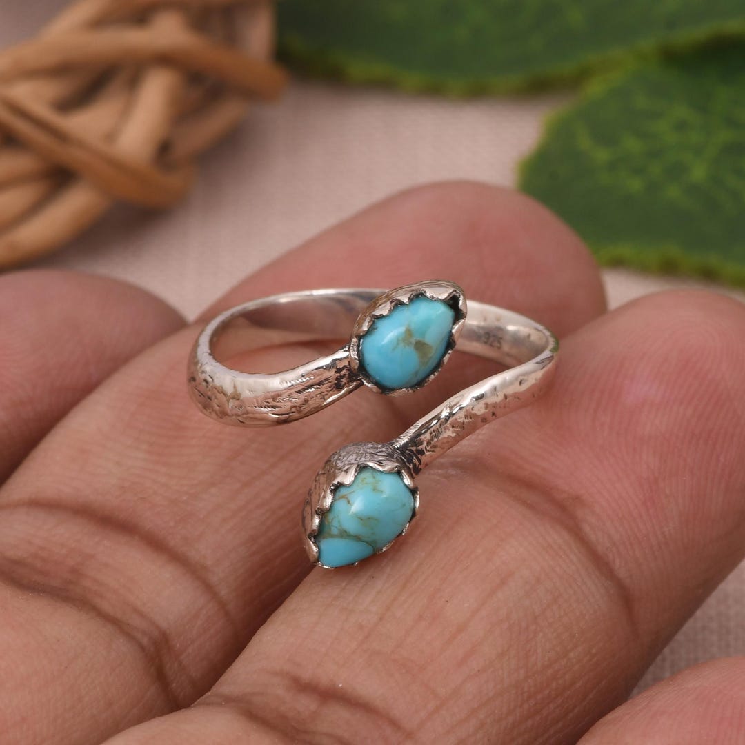 Kingman Turquoise Sterling Silver Bypass Ring: Boho Artisan Jewelry - Etsy