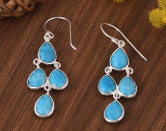 Sterling Silver & Turquoise Gemstone Barse Thailand Drop  display picture 1
