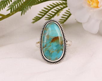 Kingman Turquoise Sterling Silver Ring: Boho Southwestern Artisan Jewelry