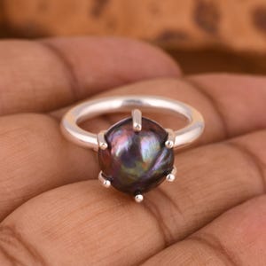 Peacock Black Pearl Ring - Handmade Gift For her - Claw Setting Dark Pearl Ring - Timeless Gift - June Birthstone Ring - Bold Statement Ring
