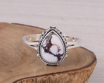 Wild Horse Jasper Ring: Sterling Silver Teardrop Boho Ring