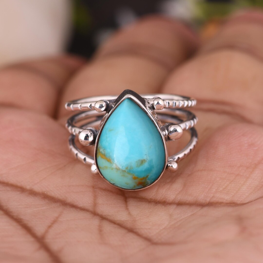 Kingman Turquoise Statement Ring - Sterling Silver Teardrop, Boho ...