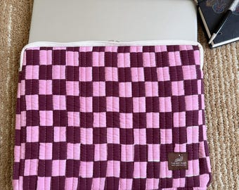 Berry checks Quilted Laptop Sleeve | Hand Block Print Cotton MacBook Neo Case | Handmade Laptop Cover | Aesthetic Gift for Her