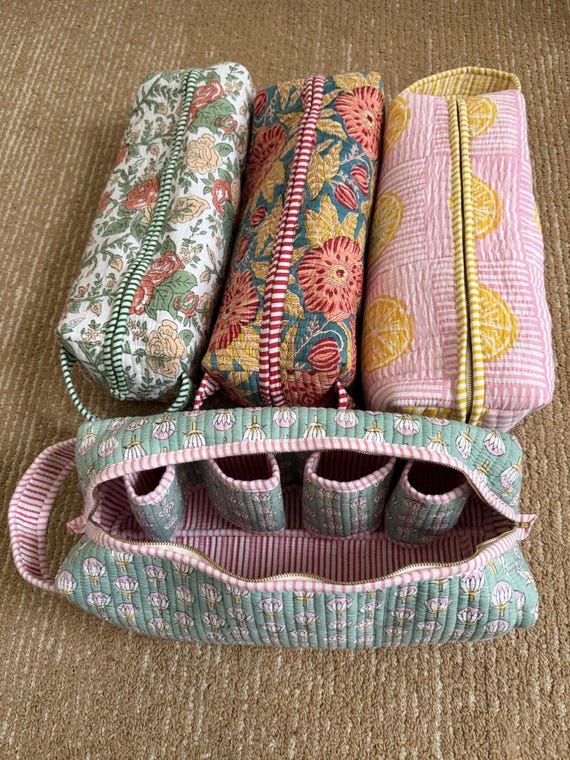 Block Printed Dyson Airwrap Travel Case, Quilted Cotton Dyson Organizer Bag, Hair Styler Storage Case, Dyson Accessories Bag, Gift for Her