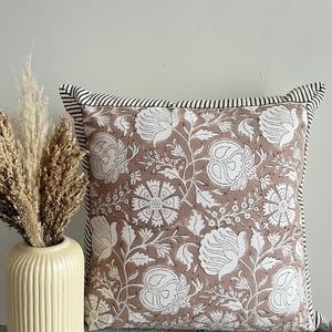 Hand Block Printed Cotton Canvas Cushion Cover - Rustic Farmhouse Pillow Case