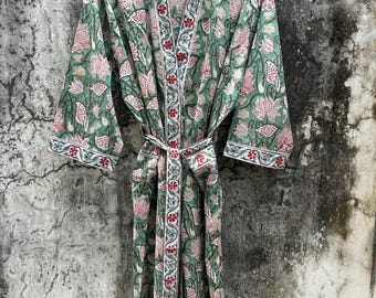 Kimono Robe aus Baumwolle mit Blumenmuster | Handgefertigte Loungewear