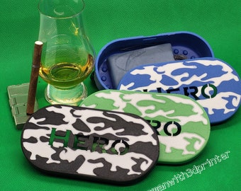 Personalized oval soap dish for men | Gift for him | Camo look | Travel soap box | 3D printed