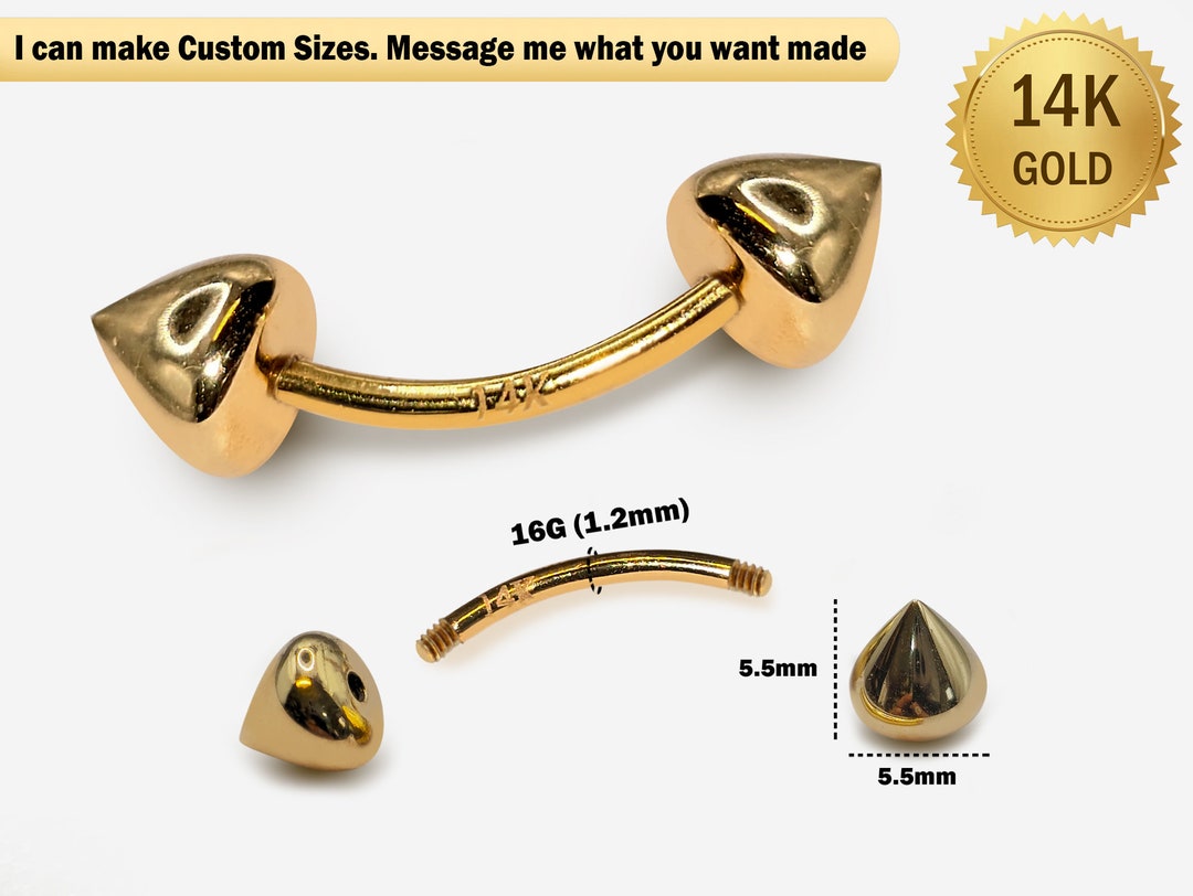 14K Gold Round Cone Eyebrow Piercing Curved Barbell Piercing, Cartilage ...
