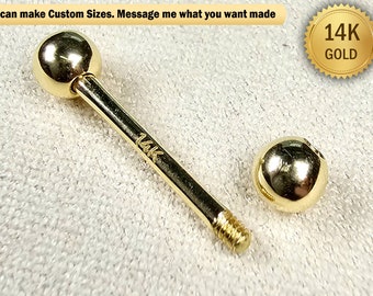 14K Solid Gold Tongue Barbell: Nipple & Helix Piercing Jewelry