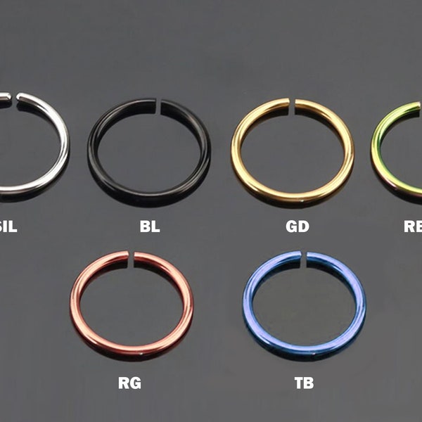 Nose Open Ring Hoop Piercing Body Jewelry Nostril, Lip Ring, Helix, Cartilage, Eyebrow Ring 20G / 18G Body Piercing Titanium