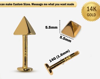 14K Gold Pyramid Cone Labret Stud Lip Jewellery, Lip Piercing Tragus Earring - 14G Body Jewellery Gold Lip Bar