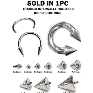 14K White Gold/Titanium Spike Septum Jewelry Horseshoe Ring Internal Threaded 00G Nose Circular Barbell CBB/CBR Piercing, PA Titanium Ring