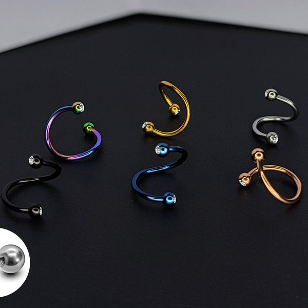 Titanium Twister Barbell Piercing with Gem Clear Crystal Body Jewelry Tragus, Cartilage, Lip Ring, Tongue, Belly Ring, Eyebrow, Earring