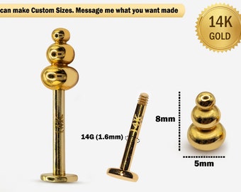 14K Gold Unique Style Labret Stud Lip Jewellery, Lip Piercing Tragus Earring - 14G Body Jewellery Gold Lip Bar