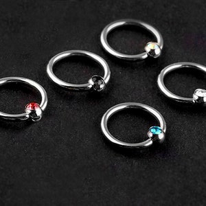 Titanium Ball Closure Ring: Crystal Gem Septum, Ear, Nose Piercing