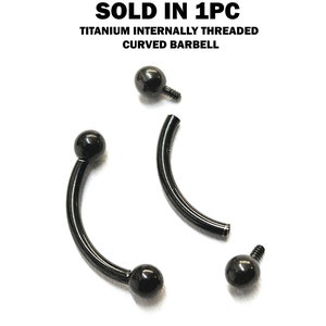 Titan Schwarz Vertikal Labret Piercing 16G 14G Innengewinde Curved Barbell, Augenbrauenring, Turmohrring - 6 mm bis 12 mm