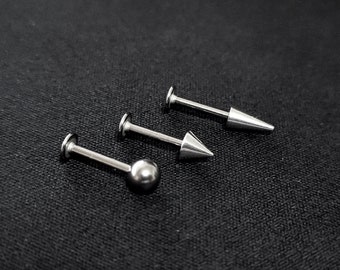 Piercing de labio de titanio: bola, cono y punta
