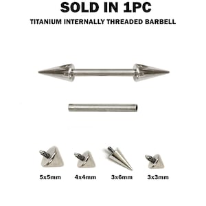 Titanium Spike Barbell Earring: 16G/14G Internally Threaded Body Jewelry