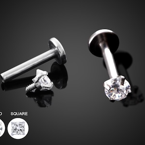 Gioielli per labbro Labret in titanio con filettatura interna e griffe incastonate in cristallo Tragus, cartilagine, labbro Medusa, Ashley, Jestrum, Monroe - Labret 16G
