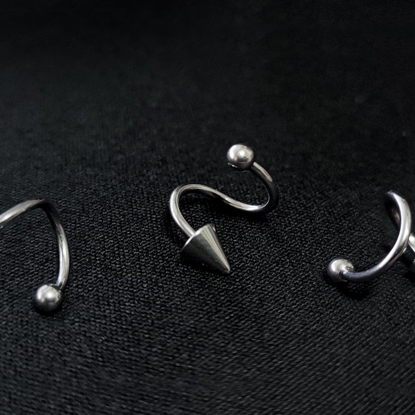 Spiral Helix Piercing, Lip Piercing Ball / Cone / Spike, Tragus, Cartilage, Rook, Lip Hugger Twisters - Body Piercing Titanium 16G 14G