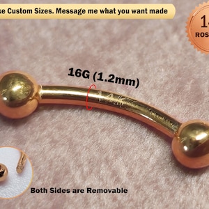 14K Rose Gold Eyebrow Piercing: 16G Curved Barbell Body Jewelry