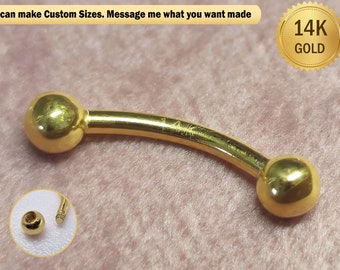 14K Real Gold Curved Barbell, Lip Rings, Eyebrow Piercing, Rook