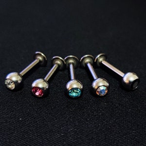 Labret Lip Piercing Stud with Gem Crystal Body Jewelry Tragus, Cartilage, Medusa, Ashley, Monroe Lip Jewelry - Body Piercing Titanium