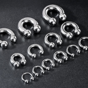 Titanium/ Surgical Steel Circular Curved Horseshoe Barbell, Septum Jewelry, Lip, Ear Cartilage, PA Ring - Body Piercing 18G to 00G