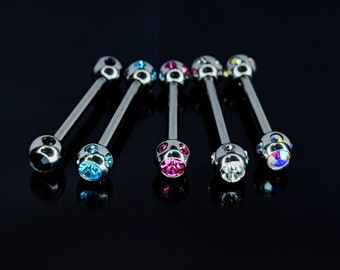 CZ Crystal Titanium Barbell Piercing: Tongue, Nipple, Industrial Bar