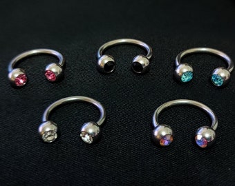 Titanium Horseshoe Barbell: Crystal Gem Septum, Lip, Ear Piercing